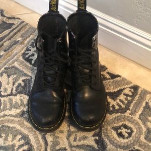 Dr. Martens Black and Yellow Combat Boots with Sturdy Soles Worn In!